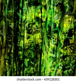 Green. As thickets or jungle. Abstract seamless vector pattern. Wavy lines. High detail. Easy editing. Spots of different sizes and shapes. Randomly mixed.