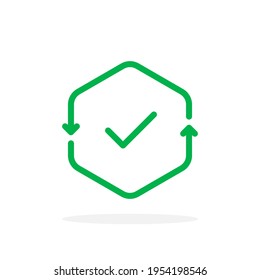 green thin line cash flow icon with checkmark. simple trend modern renew or file load logotype graphic linear continuous design. concept of accessible validation and quality control and verification