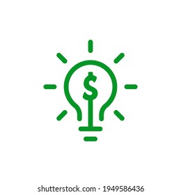 green thin line light bulb with dollar sign. flat stroke art trend modern simple fin tech or dolar logotype graphic lineart design web element isolated on white. concept of fintech or patent symbol