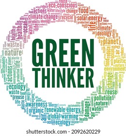 Green Thinker ilustración conceptual vectorial nube de palabras aislada en fondo blanco.