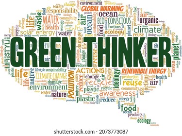 Green Thinker vector illustration word cloud isolated on white background.