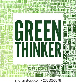Green Thinker vector illustration word cloud isolated on white background.