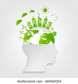 Green thinking and Eco friendly concept, vector illustration