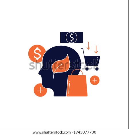 Green thinking glyph icon.Conscious things consumption. Thinking about nature. Ecological shopping. Thoughtful spending money.Mindful spending.Filled flat sign. Isolated silhouette vector illustration