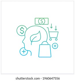 Green thinking gradient icon.Conscious things consumption. Thinking about nature. Eco shopping. Thoughtful spending money.Isolated vector illustration.Suitable to banners, mobile apps and presentation