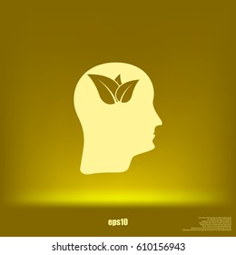Green thinking head icon vector, solid illustration, pictogram isolated