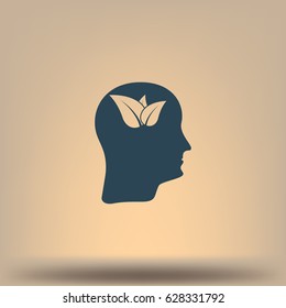 Green thinking head icon vector, solid illustration, pictogram isolated