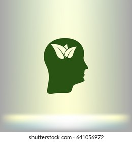 Green thinking head icon vector, solid illustration, pictogram isolated