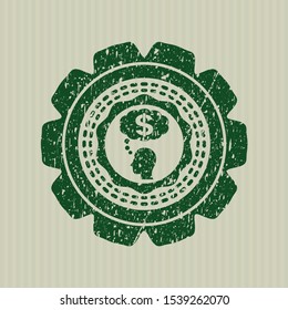 Green thinking in money icon inside rubber texture