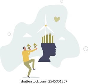 Green thinking as sustainable and ecological lifestyle.flat characters.