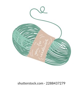 Green thread concept. Cotton and wool for knitting and production of clothes and warm accessories. Inventory of seamstress and atelier. Poster or banner for website. Cartoon flat vector illustration