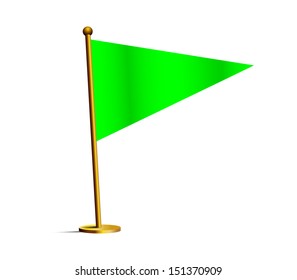 Green three cornered flag isolated on white background 