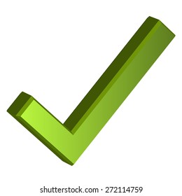 green three dimensional check mark isolated on white background