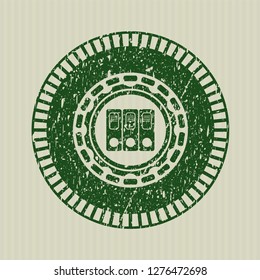 Green three folders icon inside distress rubber grunge seal