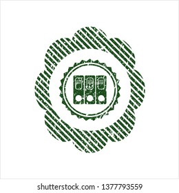 Green three folders icon inside rubber stamp with grunge texture