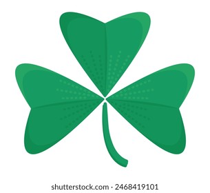 Green three leaf clover with stem, color shamrock, the symbol of Ireland and St. Patrick's Day, vector illustration