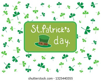 Green three leaf clovers and hat on white isolated background,  copy space. Illustration vector shamrock pattern wallpaper, symbol of St Patrick's Festival day to present happy and lucky on 17 March.