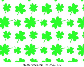 Green three leaves clover and four leaves clover seamless pattern isolated on white background. Lucky. Saint Patrick Day.

