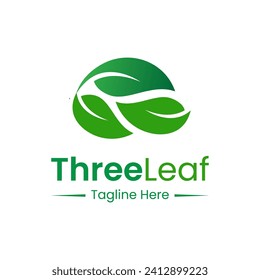 Green Three Leaves Logo Design Template Logo.