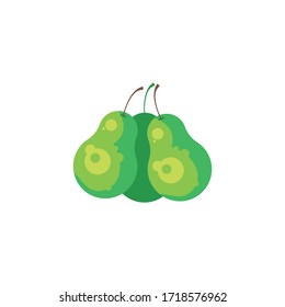 Ilustración vectorial verde de tres peras. Cortar peras verdes, aisladas en fondo blanco. 