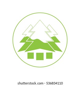 Green Three Xmas Trees with snow circle vector icon Green 