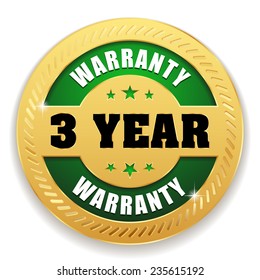 Green Three Year Warranty Button Gold Stock Vector (Royalty Free ...