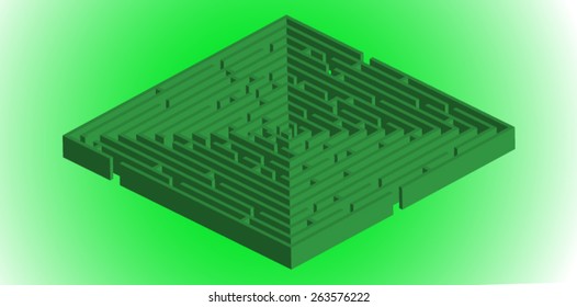 Green three-dimensional maze.