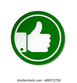 Green Thumb Up Button Round Sticker. Vector Evaluation Sign.