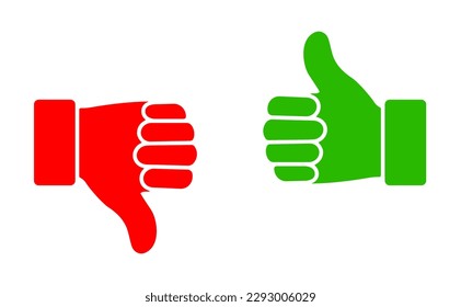 Green Thumb up and Red Thumb down icon symbol set. Vector illustration