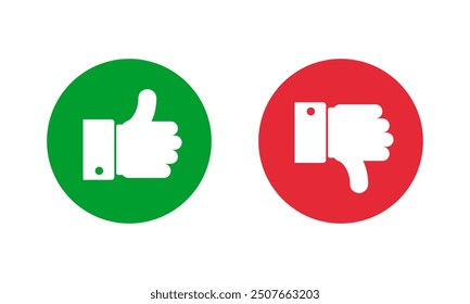 green thumb up and red thumb down round solid vector icons, like and dislike social media symbols