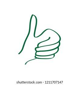 Green Thumbs up icon isolated on white background. Thumbs up vector logo. Flat design style. Modern vector pictogram for web graphics - stock vector. Hand Drawn like sign funky design