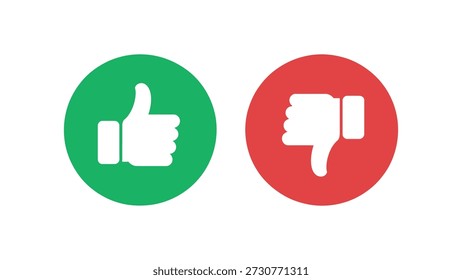 grüne Daumen nach oben und rote Daumen nach unten Genehmigungssymbole einzeln auf weißem Hintergrund, die Gefällt und Ungefallen, positives und negatives Feedback darstellen