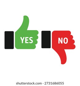 Green thumbs up and red thumbs down icons with yes and no text icon
