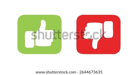 Green thumbs-up and red thumbs-down icons in square buttons, symbolizing approval and disapproval.