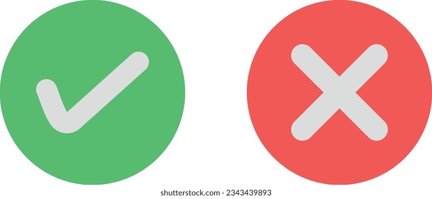 green tick check mark and cross sign icons symbol element simple ok yes no graphic design right check mark symbol accepted and rejected professionally on white background