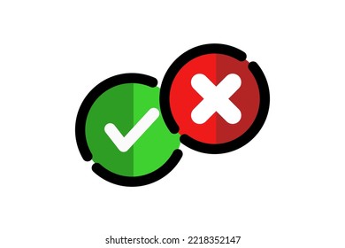 Icono de símbolo vector de marca y signo cruzado aislado en fondo blanco. Concepto correcto o incorrecto, correcto o falso. 