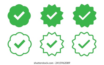 Green tick confirmation symbol icon set with fill and stroke. reen tick, yes, confirmation symbol. Green check mark button for verification or confirmation icon set.