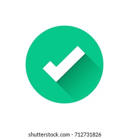 Green tick flat icon in circle. Vector illustration isolated on a white background. Acceptance of voting results. Premium quality. 