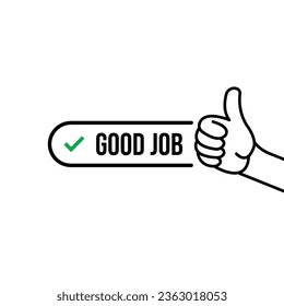 green tick with hand like good job. flat simple trend modern support logotype graphic art design isolated on white background. concept of encouraging message symbol and recognition or compliment sign