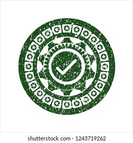 Green tick icon inside distress rubber texture