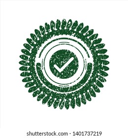 Green tick icon inside rubber seal
