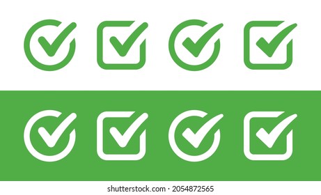 Green tick icon set. Vector illustration