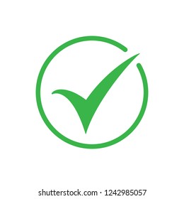 Green tick icon vector symbol, checkmark isolated on white background