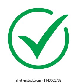 Green tick icon vector symbol, checkmark isolated on white background