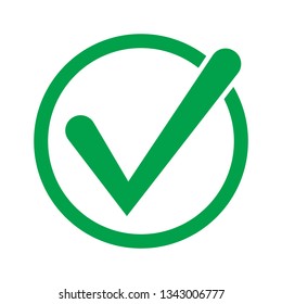 Green tick icon vector symbol, checkmark isolated on white background