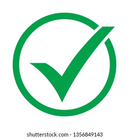 Green tick icon vector symbol, checkmark isolated on white background, checked icon or correct choice sign, check mark or checkbox pictogram