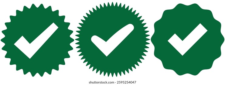 Green tick icons collection. Flat round check mark green icon, button. Tick symbol isolated on white background.  1176