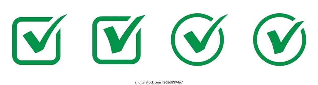 Marca de graduación verde con ícono de Casilla de verificación. Signo verde de la marca de verificación para el App, ui, Sitio web. Ilustración vectorial sobre fondo blanco.