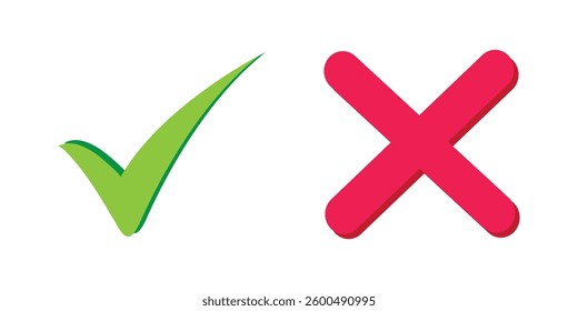 Green Tick Mark Icon. Checkmark icons set. Tick and cross sign. Green tick and Red X mark icon vector set.  checkmark symbol, right and wrong sign concept. Eps 10