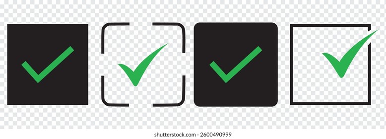 Green Tick Mark Icon. Checkmark icons set. Tick and cross sign. Green tick and Red X mark icon vector set.  checkmark symbol, right and wrong sign concept. Eps 10